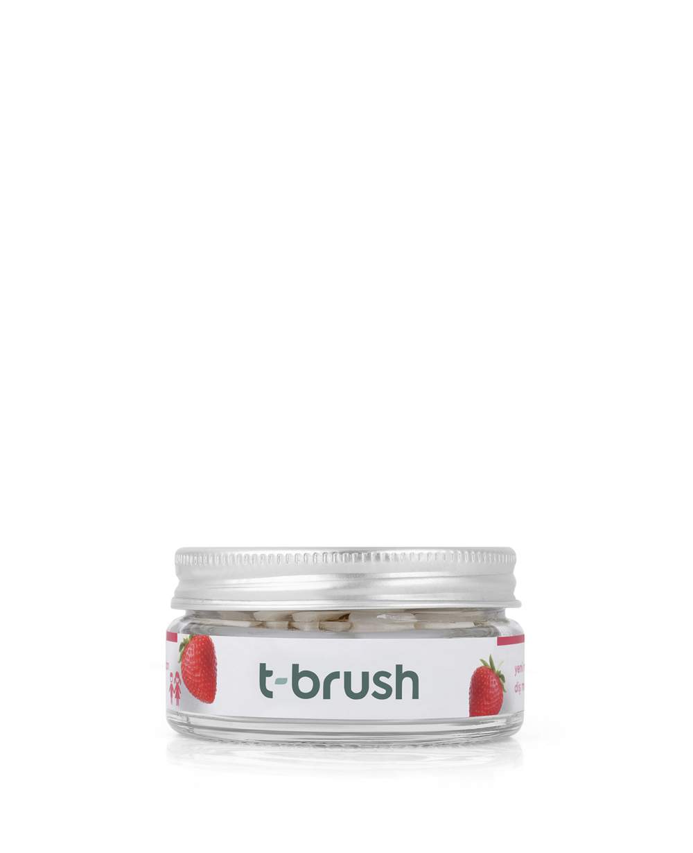 T-Brush Çilek Aromalı Doğal Çocuk Diş Macunu Tableti - Florürlü T-Brush Çilek Aromalı Doğal Çocuk Diş Macunu Tableti - Florürlü